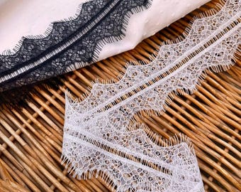 Eyelash Lace Trim: Black or White Ribbon, 3-Inch Width, Price for 3 Yards