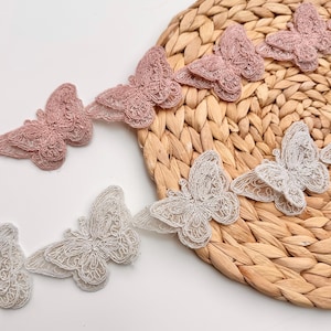 Alencon 3D Schmetterling Zierleiste - Venedig Spitze Schmetterling Gestickte Applikationen, Vintage Band mit Schmetterlingen DIY lose Ware (12 Stück/Yard)
