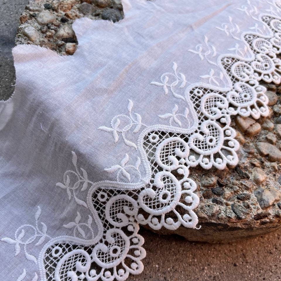 Off White Cotton Lace Fabric Charming Floral Flowers Fabric for