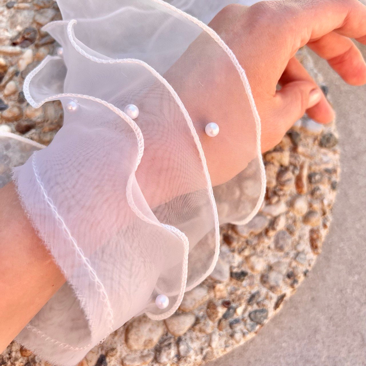 Pleated 3 Layers Organza Lace Trim, Ruffled Beaded Pearl Pleat For Baby, Doll Wedding Dress, 3,9in (10cm) by Yard, Tulle Edge Mesh Lace DIY