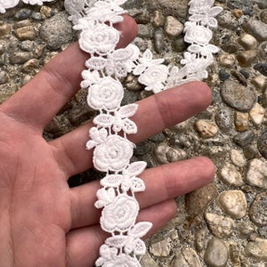 Off White Crochet Lace Trim: Roses & Ivory Ribbon Embroidery, Scalloped Floral Venice, By The Yard