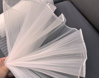 Pleated Lace Trim: Wrapping Ruffle Organza with Pearl Edge (11 in. Width)