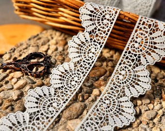 White Venice Lace Trim: 2-Inch Scalloped Crochet Ribbon, Guipure Lace