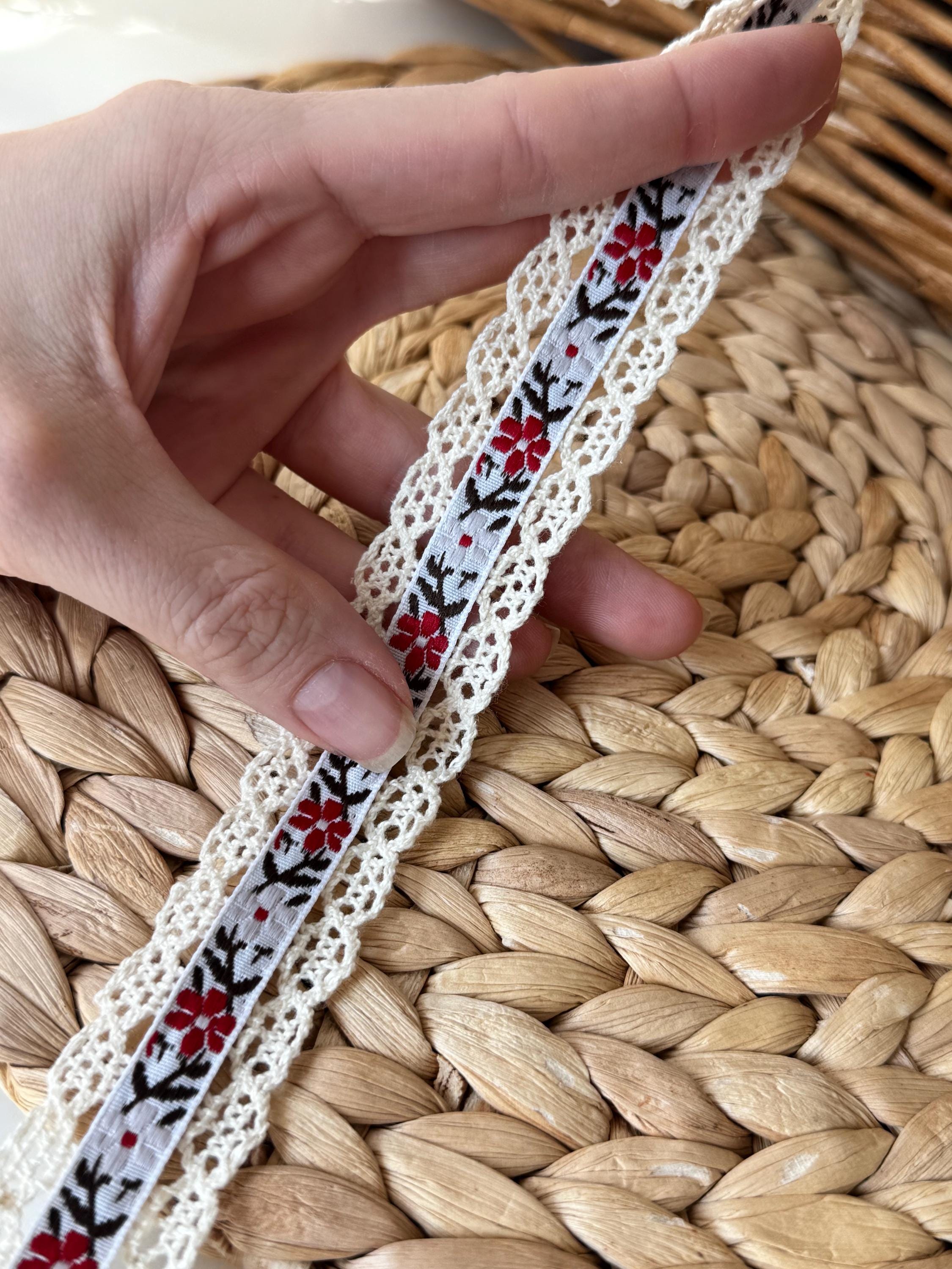 Mirrored Crochet Cotton Lace Trim, Vintage Beige Style, Grosgrain ...