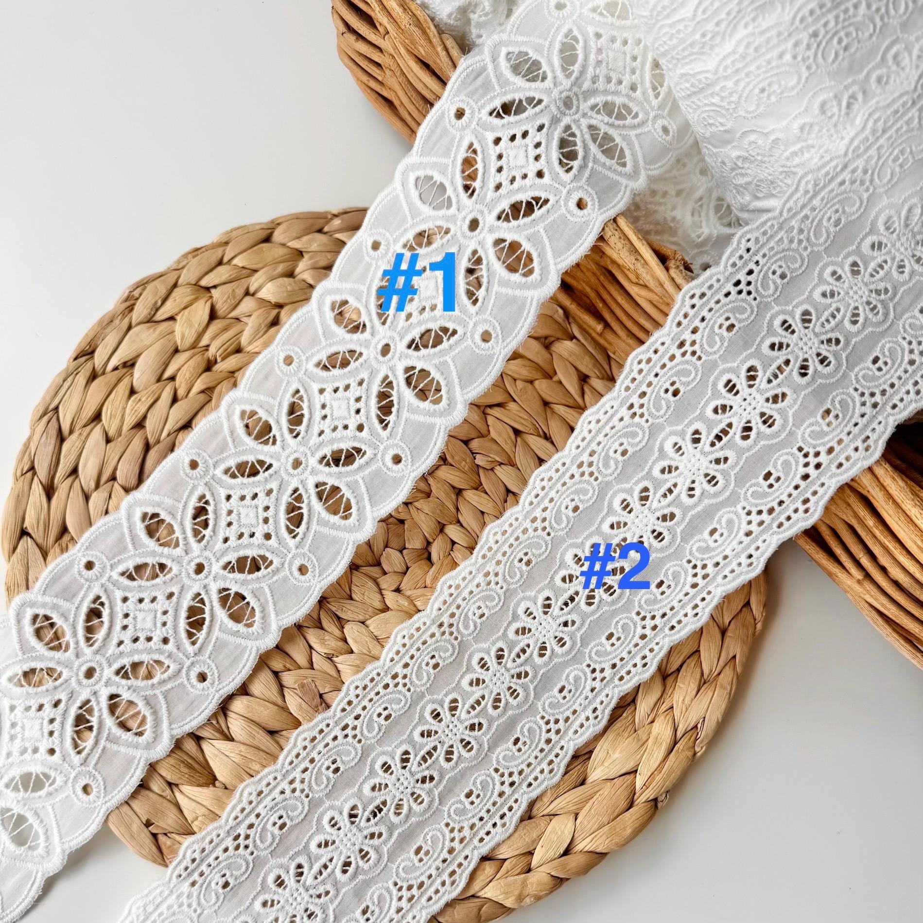 Embroidered Cotton Lace Trim, Mirrored Off-white Bridal Ribbon, 3-inch ...