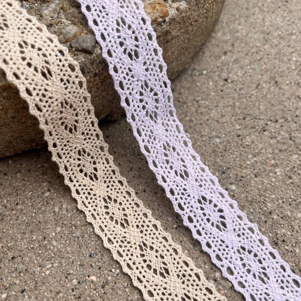 Crochet Cotton White Beige lace trim, Vintage Ribbon 1 inch Width For Bows Decore Sewing