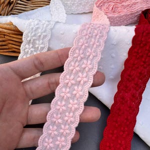 pink lace for bows
eyelet lace for sewing
lace trim for home decor
pink ribbon for crafts