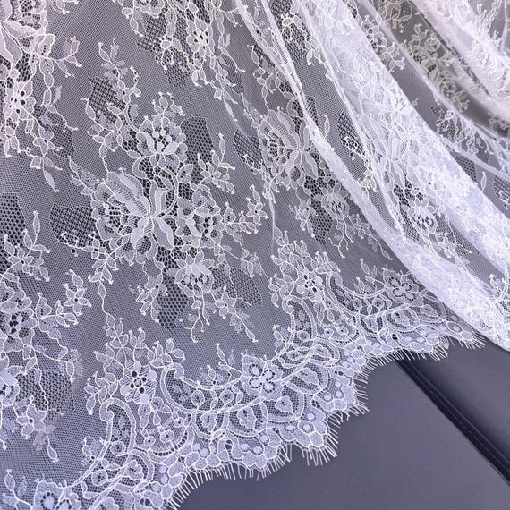 White Chantilly Eyelash Lace Fabric 61" Wide Bridal Veil Material