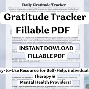 Gratitude Tracker: Fillable Therapy Worksheet (PDF Download)