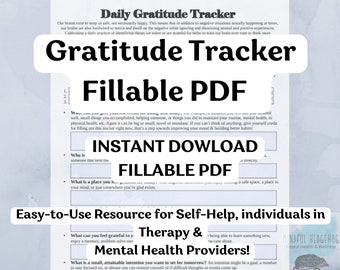 Gratitude Tracker: Fillable Therapy Worksheet (PDF Download)