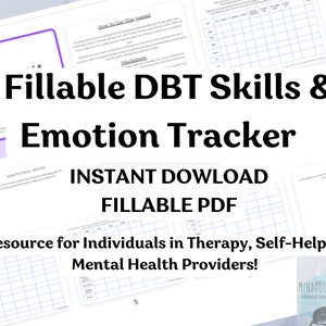 Rastreador de habilidades DBT - Completable - Rastreador inspirado en tarjetas de diario DBT - Blanco y negro, fuente más grande PDF