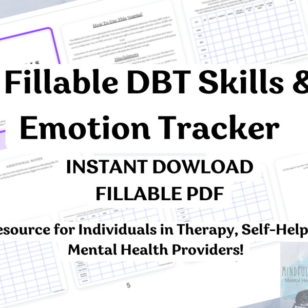 Fillable DBT Skills Tracker Fillable DBT Diary Card Inspired Tracker - B&W, Larger Font PDF