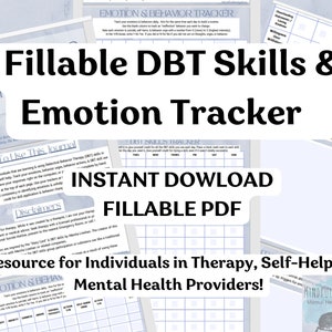 Rastreador de habilidades DBT - Preenchável - Rastreador inspirado em cartão de diário DBT Rastreador de terapia comportamental dialética em PDF