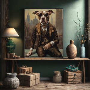 Steampunk Dog Canvas Art: Punk Pitbull in Blazer, Home & Office Decor