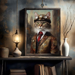 Steampunk Pitbull Dog Canvas Art: Modern Home Office Decor