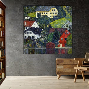 Gustav Klimt famous painting Houses at unterach on the Attersee on Canvas Quality Print - Ready to hang - Office Wall Art Living Room Decor