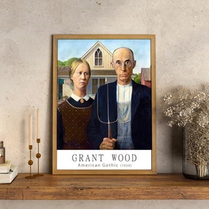 Vintage Poster of Grant Wood&#39;s American Gothic (1930) famous painting, Ready to Hang - Home Interior - living room art - americana
