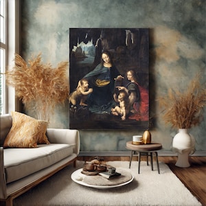Leonardo da Vinci - The Virgin of the Rocks (ca. 1601–1700) painting Printed on Canvas - Home decor - living room decoration