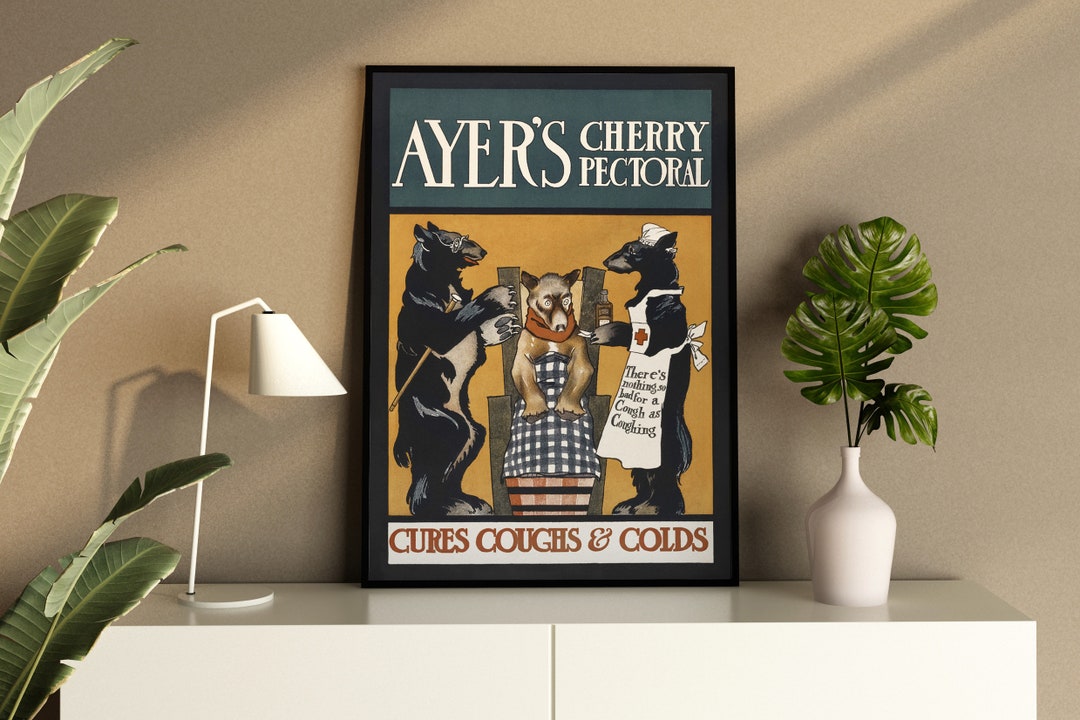 Vintage Framed Poster Ayers Cherry Pectoral by Edward Penfield, Home