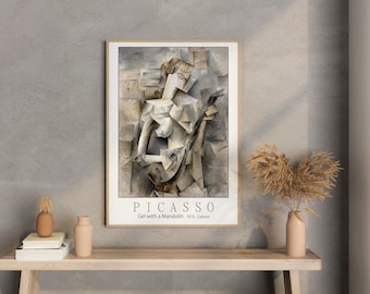 Pablo Picasso Framed poster of the Girl with a Mandolin - Pablo Picasso famous Painting, Wall Art, Home Decor, Gift Idea, Birthday Gift