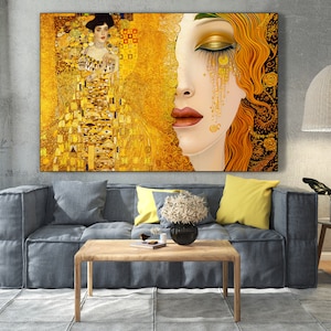 Gustav Klimt collage art Famous Paintings on Canvas - The Golden Tears and Portrait of Adele Bloch-Bauer home decor art, Housewarming Gifts