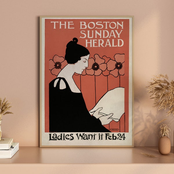 Vintage Framed The Boston Sunday Herald (1895–1901) Ladies Want it Wall Art, Home Decor, Gift Idea, Birthday Gift
