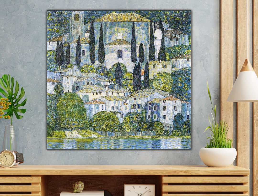 Gustav Klimt's Kirche In Cassone - 100cm x 100cm Canvas Wall Art with White Floating Frame main image 1