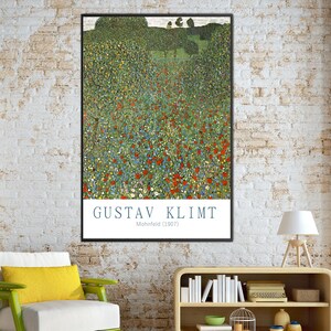 Gustav Klimt&#39;s Mohnfeld Framed Canvas Poster: Famous Painting Art Print