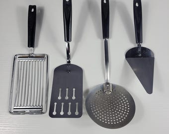 Vintage EKCO Black and Silver Kitchen Utensil Set