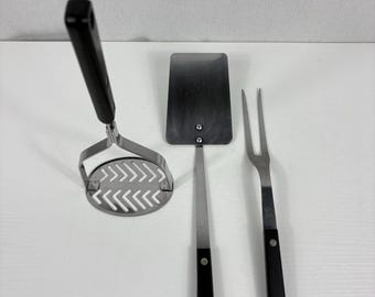 Vintage Ekco 3 piece set utensils black handle