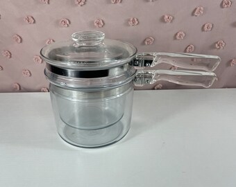 Vintage Pyrex Flameware Double Boiler 6283 with handles