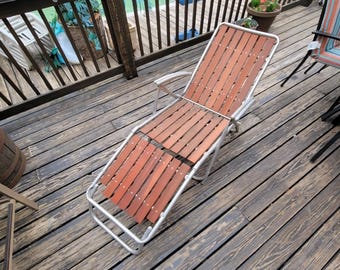 Vintage Redwood and Aluminum Folding Lounge Chair