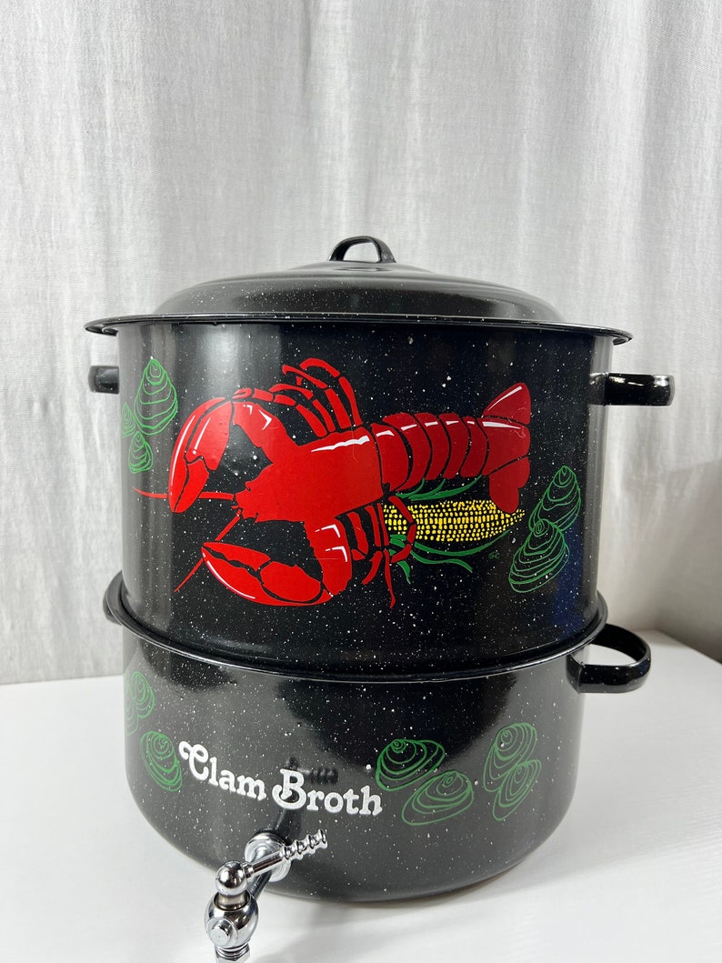 VTG Clam Broth Enamel Double Steam Pot Complete Lobster Corn Crawfish