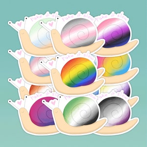 Snails Pride Stickers | LGBTQ+, Gay, Lesbian, Non-Binary, Rainbow, Bisexual, Pansexual, Asexual, Transgender, Aromantic, Genderfluid
