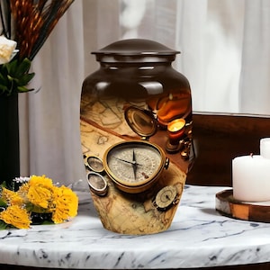 Vintage Navigation Urn, Memorial Urn for Human Ashes, Decorative Keepsake Urn, Personalized Funeral Urn, Funeral Gifts for Male and Female