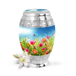 Vibrant Tulip Garden Urn for Ashes, Handcrafted Memorial Keepsake, Decorative and Artistic Funeral Urn, Elegant and Tribute Cremation Urn
