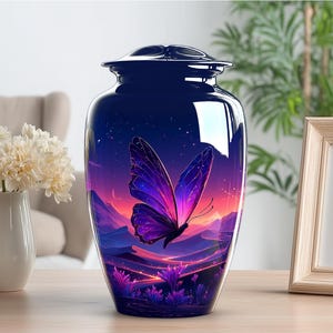 Purple Butterfly Cremation Urn for Ashes: Aluminum Memorial Urn