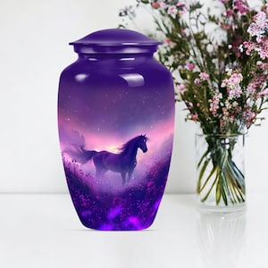Majestic Purple Horse Cremation Urn – Beautiful Memorial Urns for Ashes, Urn for mom, Funeral Adult urn, Keepsake Urn, Unique Tribute Urn