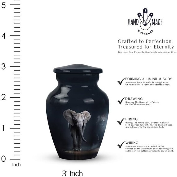 per Le Ceneri Femmina Adulta Maschio,Urna Decorativa Bianca con Elefante Funebre,Piccola per Ceneri Umane,Urna in Ceramica per Ceneri,Urne per Cremazione(D(2,5 Pollici) H(4,5 Pollici),Bianco
