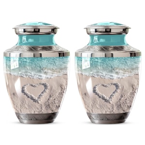 Ashes urn with sea view and starfish elements, urn for beach lover, beach cremation urn, adult cremation urn, beach keepsake urn, memorial urn, seaside memorial urn, seashore cremation urn, seaside urn for ashes, sandy beach memorial urn, ocean heart memorial urn, sea lover memorial urn, coastal memorial urn, beach cremation urn, turquoise ocean urn