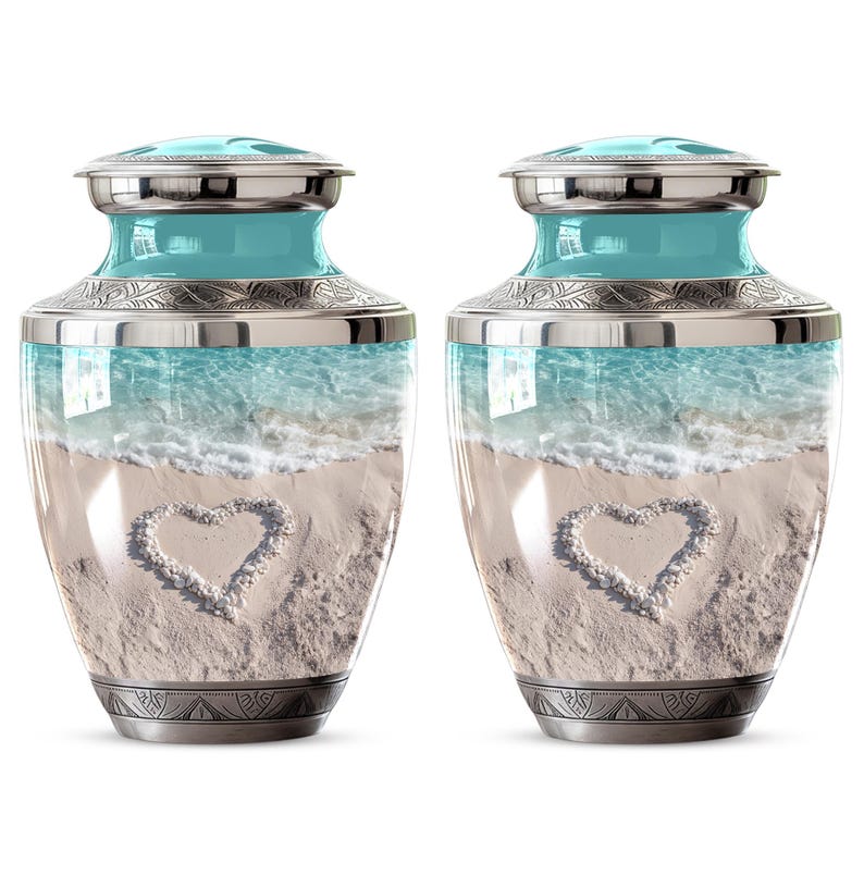 Ashes urn with sea view and starfish elements, urn for beach lover, beach cremation urn, adult cremation urn, beach keepsake urn, memorial urn, seaside memorial urn, seashore cremation urn, seaside urn for ashes, sandy beach memorial urn, ocean heart memorial urn, sea lover memorial urn, coastal memorial urn, beach cremation urn, turquoise ocean urn