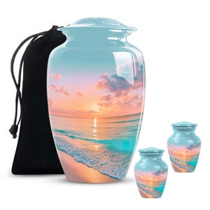 Handmade funeral urn with matching ashes keepsake urn set, beach cremation urn for coastal memorial and ocean souls