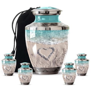 Handmade funeral urn inspired by the ocean, urn with beach design, beach cremation urn, adult cremation urn, beach keepsake urn set, coastal urn, coastal beach urn, coastal cremation urn, coastal memorial urn, coastal themed memorial urn, coastal beach urn for ashes, seaside urn for ashes, beach heart urn for ashes, ocean urn for ashes