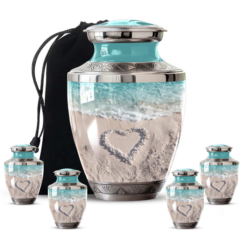 Handmade funeral urn inspired by the ocean, urn with beach design, beach cremation urn, adult cremation urn, beach keepsake urn set, coastal urn, coastal beach urn, coastal cremation urn, coastal memorial urn, coastal themed memorial urn, coastal beach urn for ashes, seaside urn for ashes, beach heart urn for ashes, ocean urn for ashes