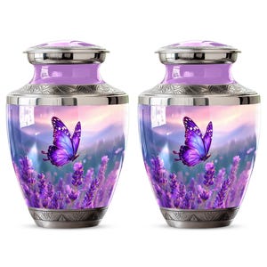 Personalized Butterflies Urn for Ashes - Memorial Urn for Human Ashes, Decorative Keepsake Urn, Funeral Urn, Tribute Urn, Purple Urn for mom 3 inch pack of 2