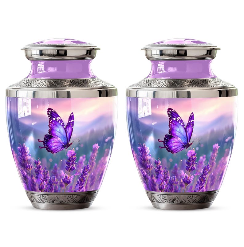 Personalized Butterflies Urn for Ashes - Memorial Urn for Human Ashes, Decorative Keepsake Urn, Funeral Urn, Tribute Urn, Purple Urn for mom 3 inch pack of 2