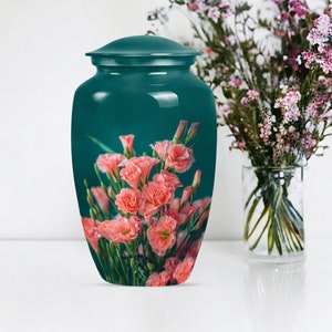Pink Floral Urn for Human Ashes, Handcrafted Memorial Keepsake, Beautiful and Elegant Urn, Funeral Urn, Small 3&quot; and Large 10&quot; Cremation Urn