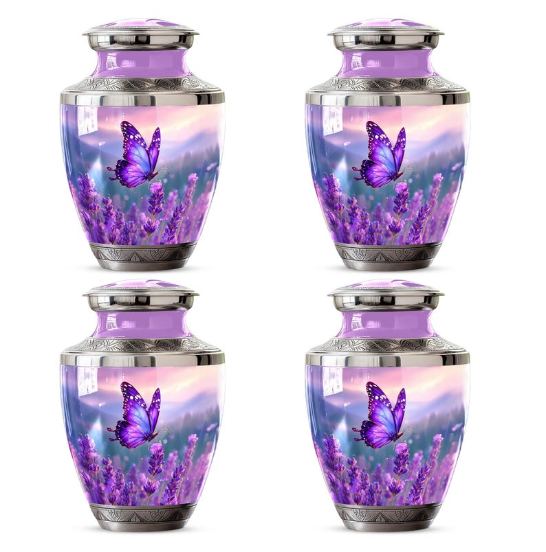 Personalized Butterflies Urn for Ashes - Memorial Urn for Human Ashes, Decorative Keepsake Urn, Funeral Urn, Tribute Urn, Purple Urn for mom 3 inch pack of 4
