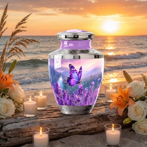 Personalized Butterflies Urn for Ashes - Memorial Urn for Human Ashes, Decorative Keepsake Urn, Funeral Urn, Tribute Urn, Purple Urn for mom 6 inch 1 Pc