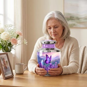 Personalized Butterflies Urn for Ashes - Memorial Urn for Human Ashes, Decorative Keepsake Urn, Funeral Urn, Tribute Urn, Purple Urn for mom image 3